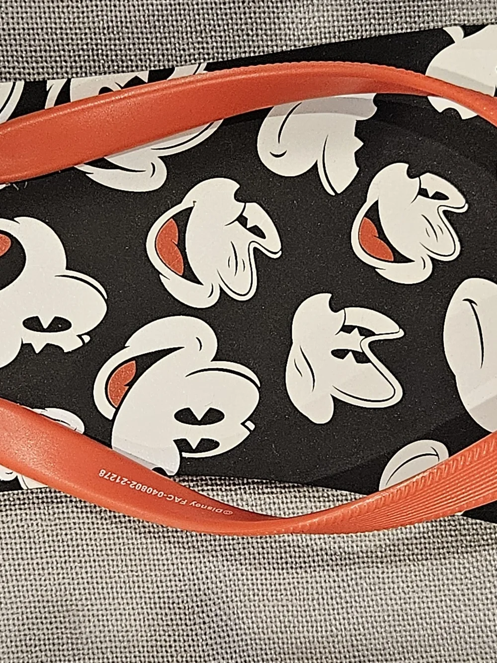 Disney Black Flip Flops with White Mickey Faces and Coral Straps NEW WITHOUT TAG